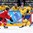PRAGUE, CZECH REPUBLIC - MAY 9: Sweden's Oscar Moller #45 makes a pass while Switzerland's Robin Grossmann #77 defends during preliminary round action at the 2015 IIHF Ice Hockey World Championship. (Photo by Andre Ringuette/HHOF-IIHF Images)

